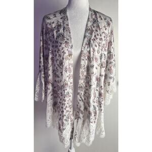 Victoria's Secret Robe Kimono Open Front Paisley Lace Trim XS/S Night‎ Sleep